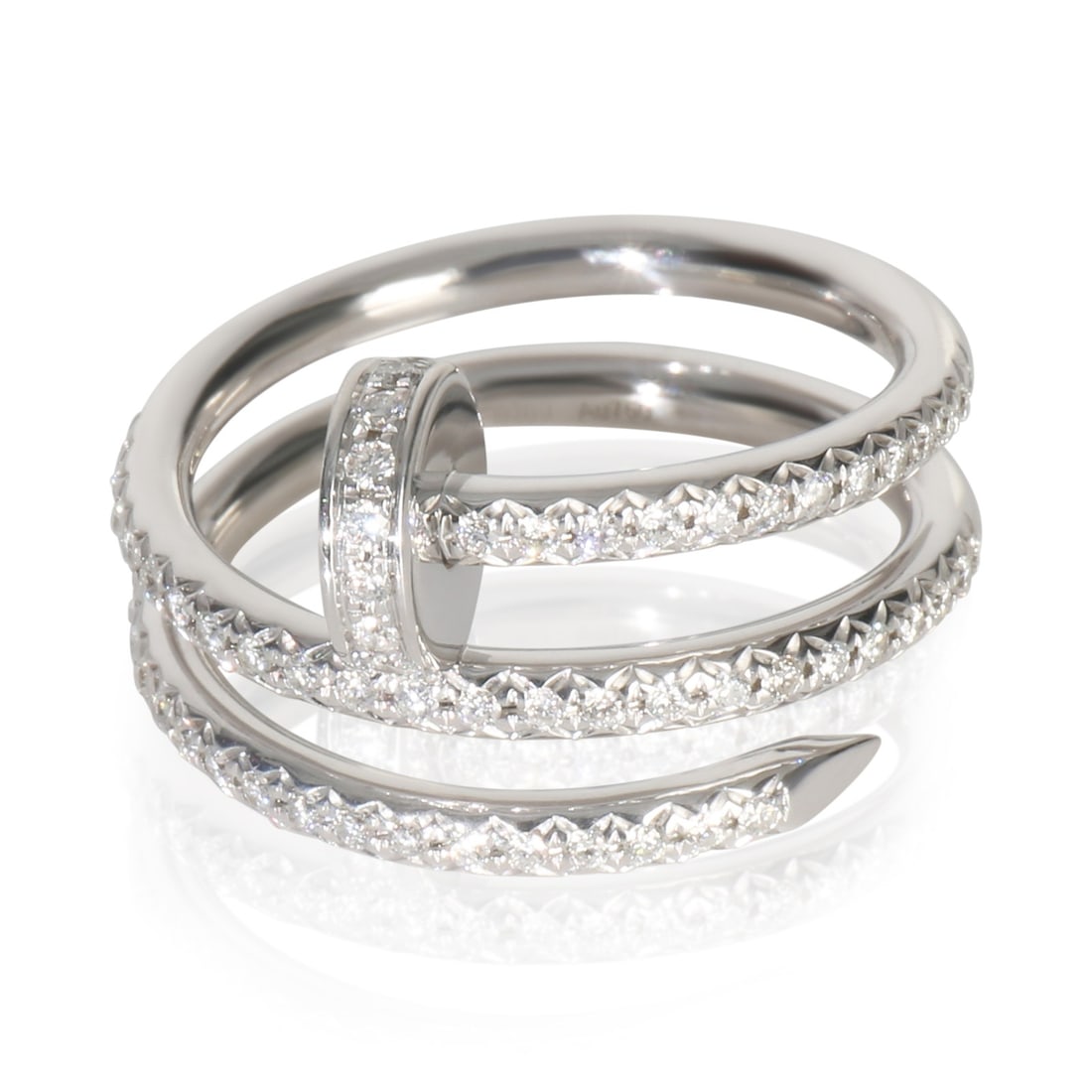 Cartier Double Juste Un Clou 18k White Gold Diamond Ring Size 6.25: Cartier Double Juste Un Clou 18k White Gold Diamond Ring Size 6.25 This Cartier Double Juste Un Clou ring is crafted from 18k white gold and features round brilliant white diamonds with a total carat 