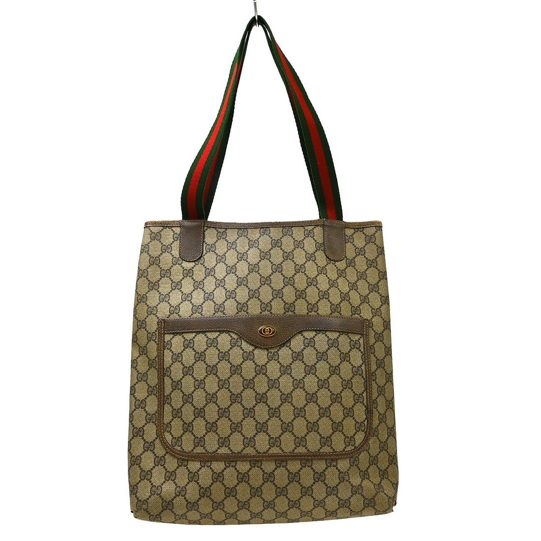 Gucci GG Sherry Large Tote Handbag Beige Brown PVC Leather: Gucci GG Sherry Large Tote Handbag Beige Brown PVC Leather Gucci GG Sherry tote bag in beige and brown with the signature web stripe accents and double handles. Made in Italy, this large tote features