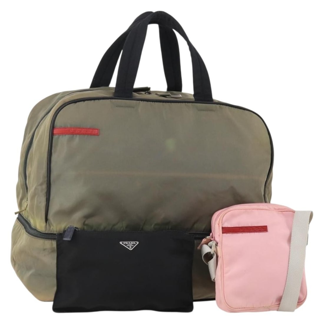 Prada Nylon Handbag Special Set Black Pink Khaki Auth: Prada Nylon Handbag Special Set Black Pink Khaki Auth This PRADA Sports hand bag set includes three nylon bags in black, pink, and khaki. Designed for women, these bags are crafted in Italy and showca