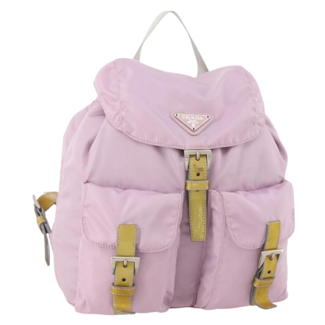 Prada Pink Nylon Women's Backpack with Silver Accents and Guarantee Card: Prada Pink Nylon Women's Backpack with Silver Accents and Guarantee Card This Prada women's backpack is crafted from pink nylon with silver-tone accents. Made in Italy, it features a spacious main com
