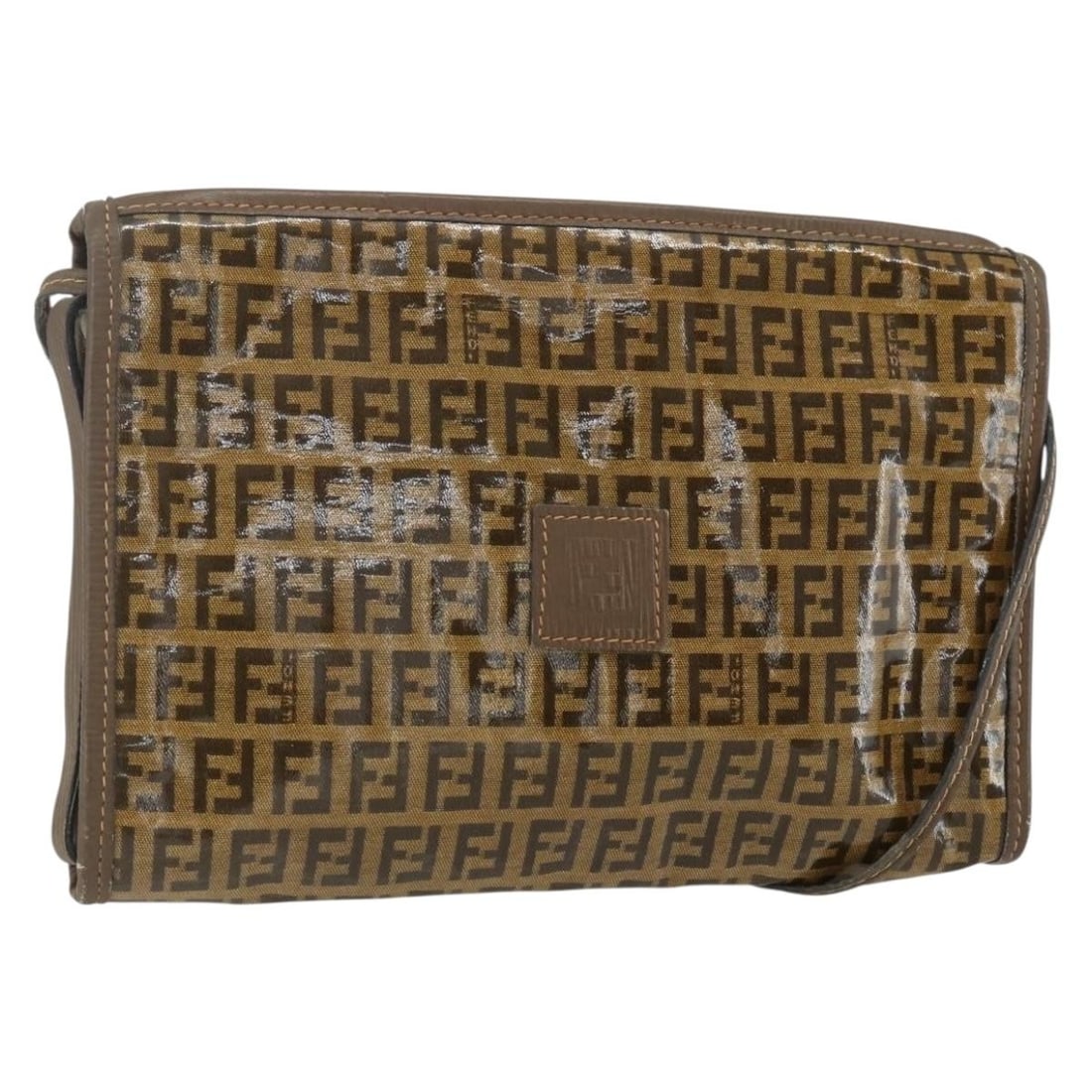 FENDI Zucchino Brown Coated Canvas Shoulder Bag Italy (1 of 18)