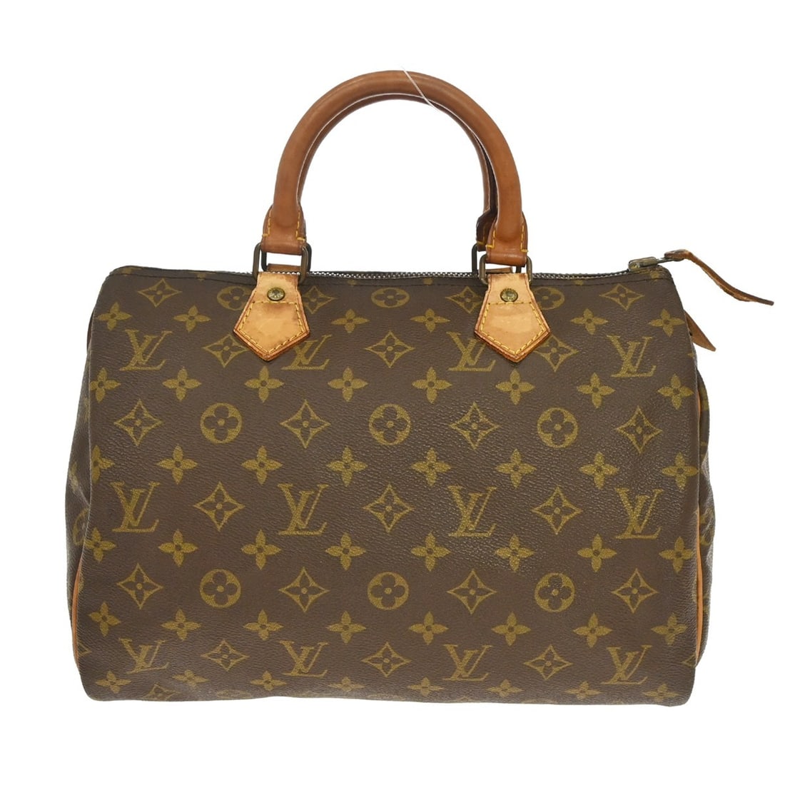 Louis Vuitton Speedy 30 Monogram Canvas Duffle Bag M41526: Louis Vuitton Speedy 30 Monogram Canvas Duffle Bag M41526 Vintage Louis Vuitton Speedy 30 handbag in brown Monogram canvas with leather trim and double handles. This zip-top duffle-style purse feature