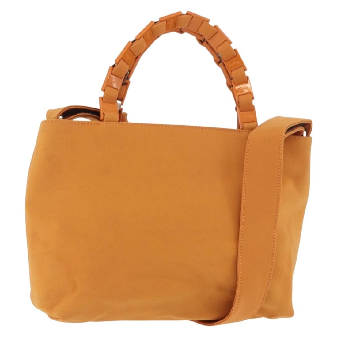 Salvatore Ferragamo Vala 2way Canvas Handbag with Shoulder Strap Orange: Salvatore Ferragamo Vala 2way Canvas Handbag with Shoulder Strap Orange Salvatore Ferragamo Vala 2-way handbag in orange and silver canvas with top handles and a removable shoulder strap. Made in Ital