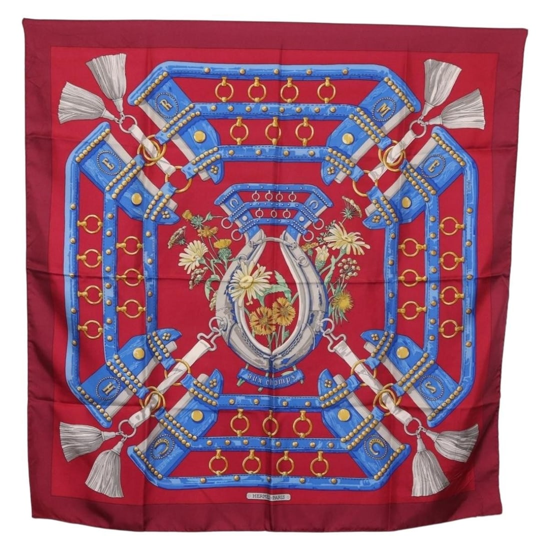 Hermes Aux Champs Carre 90 Silk Scarf Red France (1 of 13)