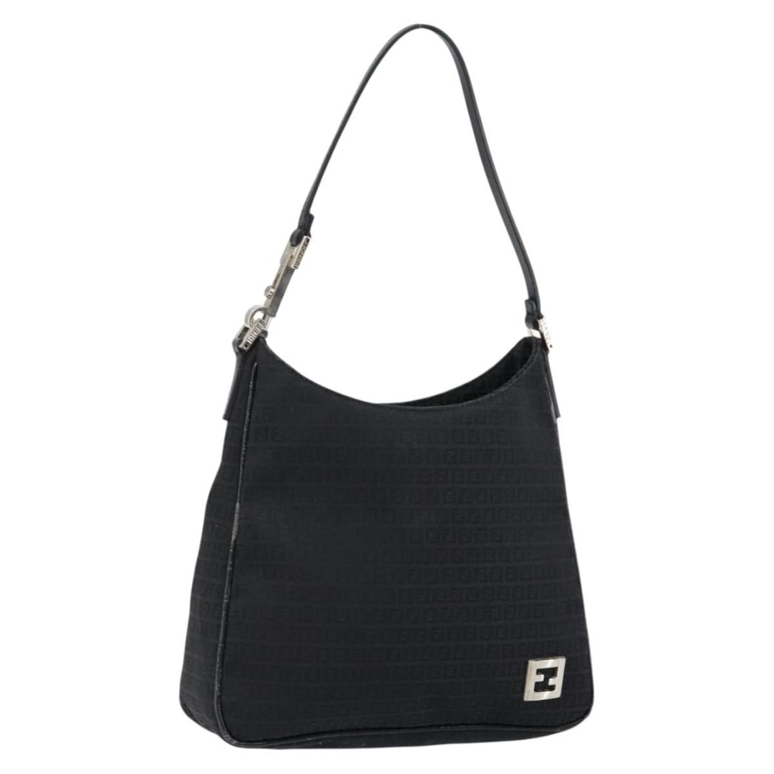 FENDI Black Silver Zucchino Canvas Shoulder Bag 149754 (1 of 18)