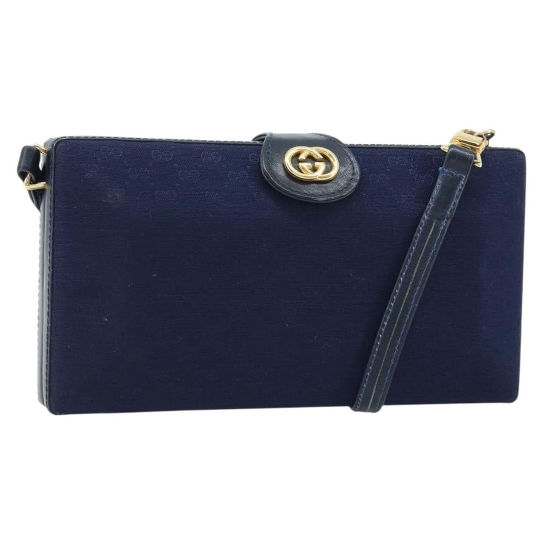 Navy Micro GG Canvas Gucci Shoulder Bag with Gold Accents Italy: Navy Micro GG Canvas Gucci Shoulder Bag with Gold Accents Italy This is a GUCCI Micro GG Supreme shoulder bag crafted from navy and gold micro small GG canvas. Designed for women, this Italian-made ba