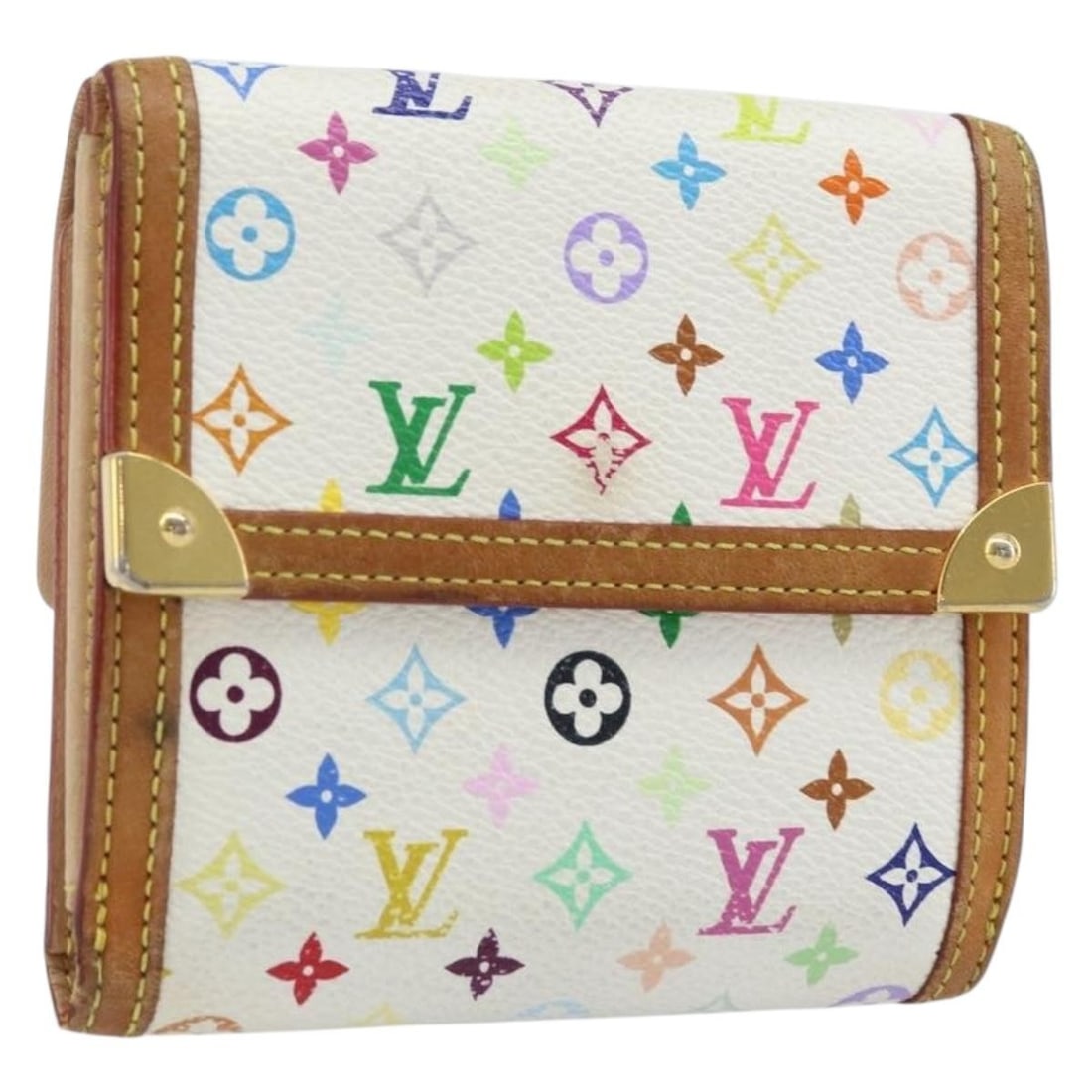 Louis Vuitton M92983 White Monogram Multicolor Canvas Wallet: Louis Vuitton M92983 White Monogram Multicolor Canvas Wallet Compact Louis Vuitton wallet in white Monogram Multicolor canvas. This women's wallet is made in France and shows heavy signs of use, inclu