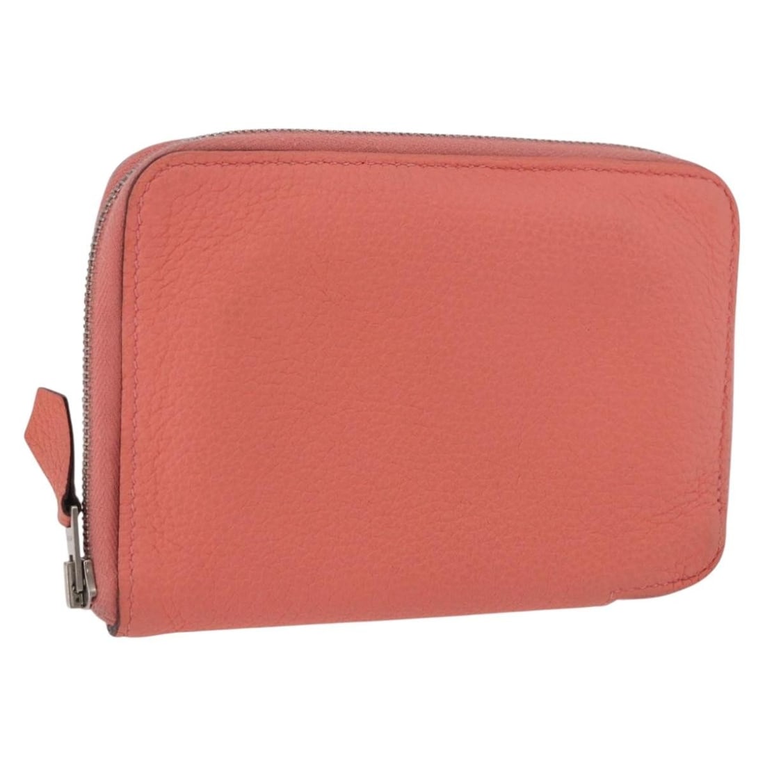 Hermes Azap Compact Leather Wallet Pink Silver Tone with Box: Hermes Azap Compact Leather Wallet Pink Silver Tone with Box Hermes Azap Compact Wallet in pink leather with silver-tone hardware. This wallet is made in France and comes with the item box. The condit