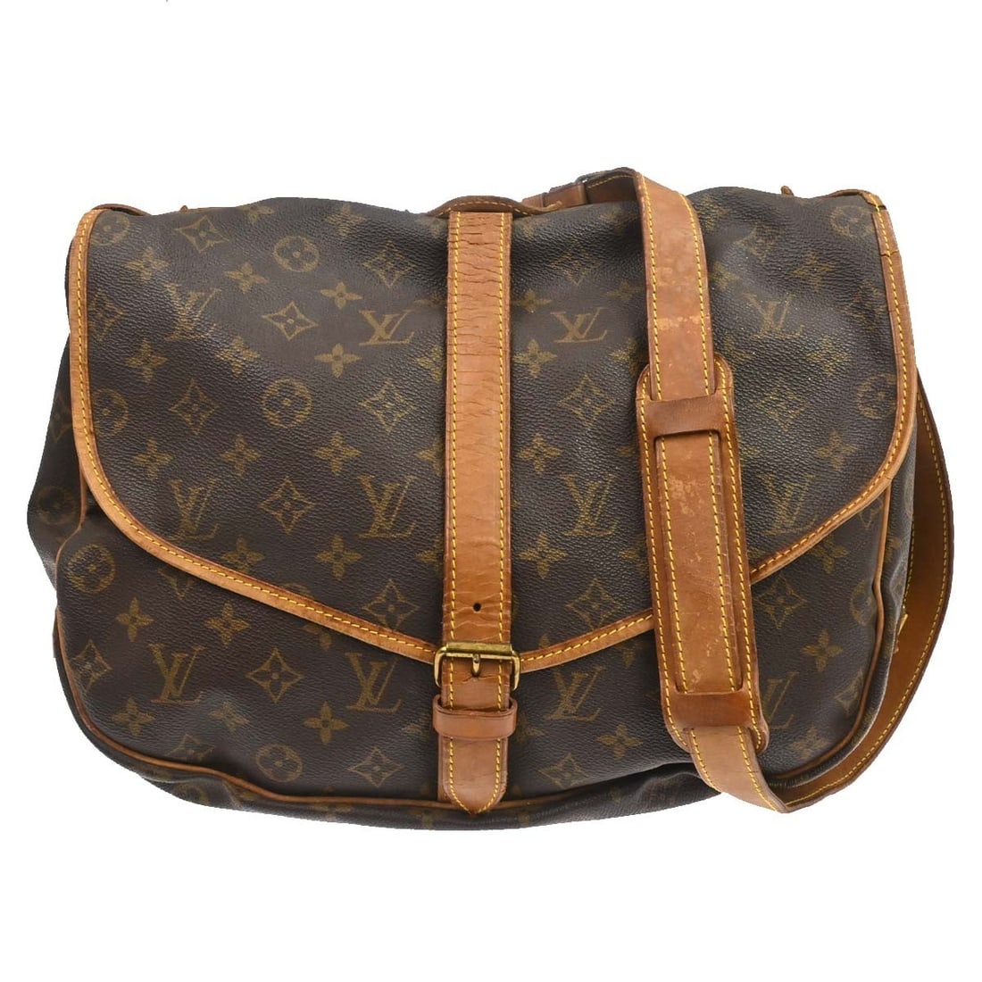 Louis Vuitton Saumur 35 Monogram Canvas Crossbody Bag M42254: Louis Vuitton Saumur 35 Monogram Canvas Crossbody Bag M42254 Vintage Louis Vuitton Saumur 35 shoulder bag in brown Monogram canvas and leather. This unisex bag features a buckle closure, crossbody str