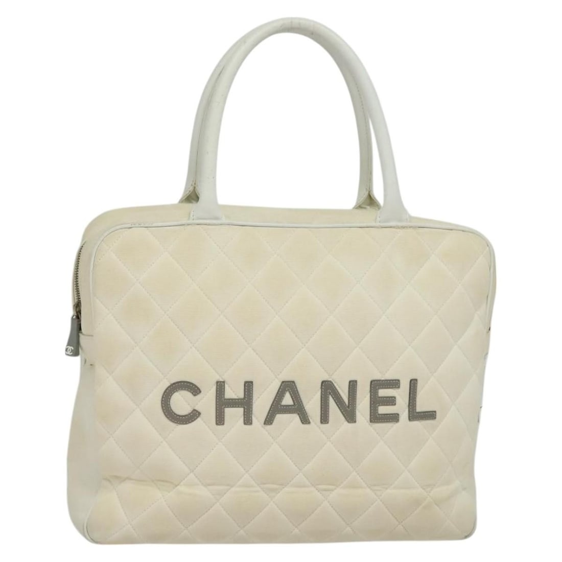 CHANEL White Canvas Boston Bag Sports Line CC France: CHANEL White Canvas Boston Bag Sports Line CC France Chanel Sports Line Boston bag in white canvas, made in France. This women's bag is offered as the photographed item only; the item box and dust bag