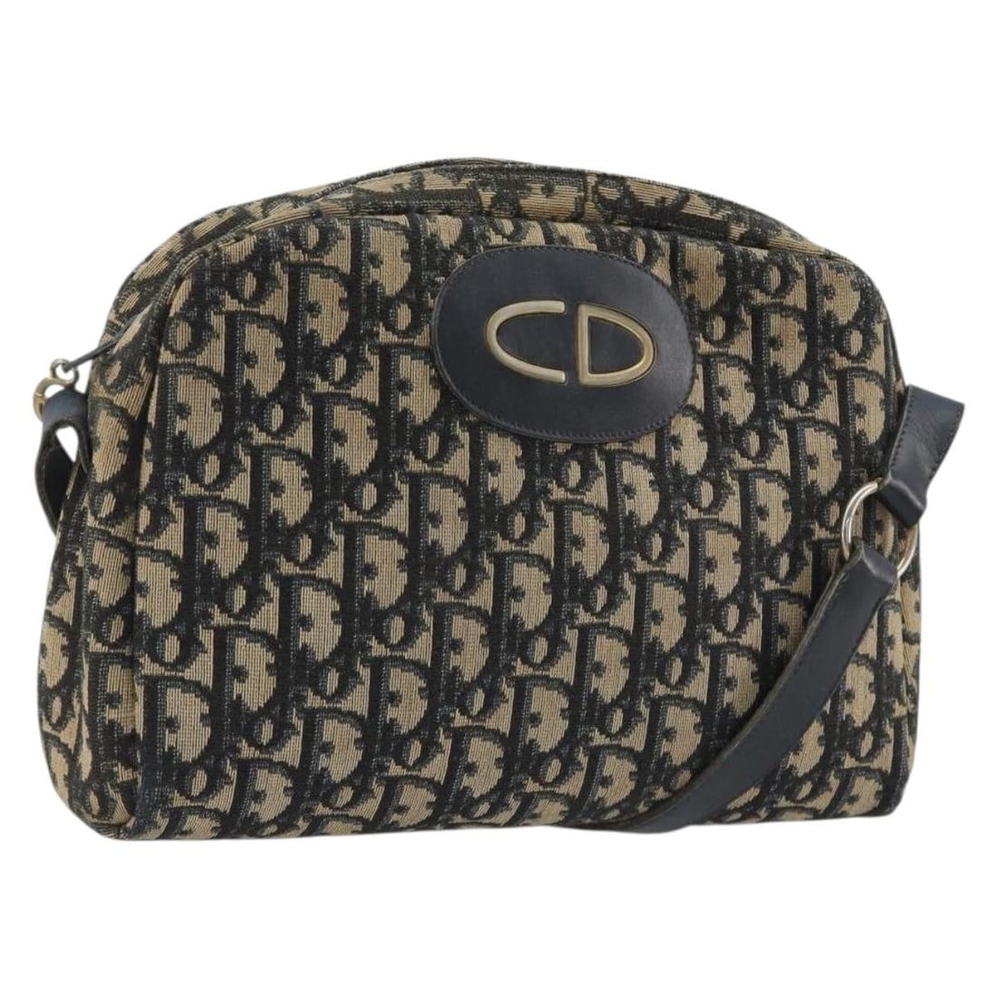 Christian Dior Trotter Shoulder Bag Navy Gold Canvas France: Christian Dior Trotter Shoulder Bag Navy Gold Canvas France A Christian Dior shoulder bag in navy and gold Trotter canvas, made in France. The bag measures approximately 24 cm wide, 18 cm high, and 6.