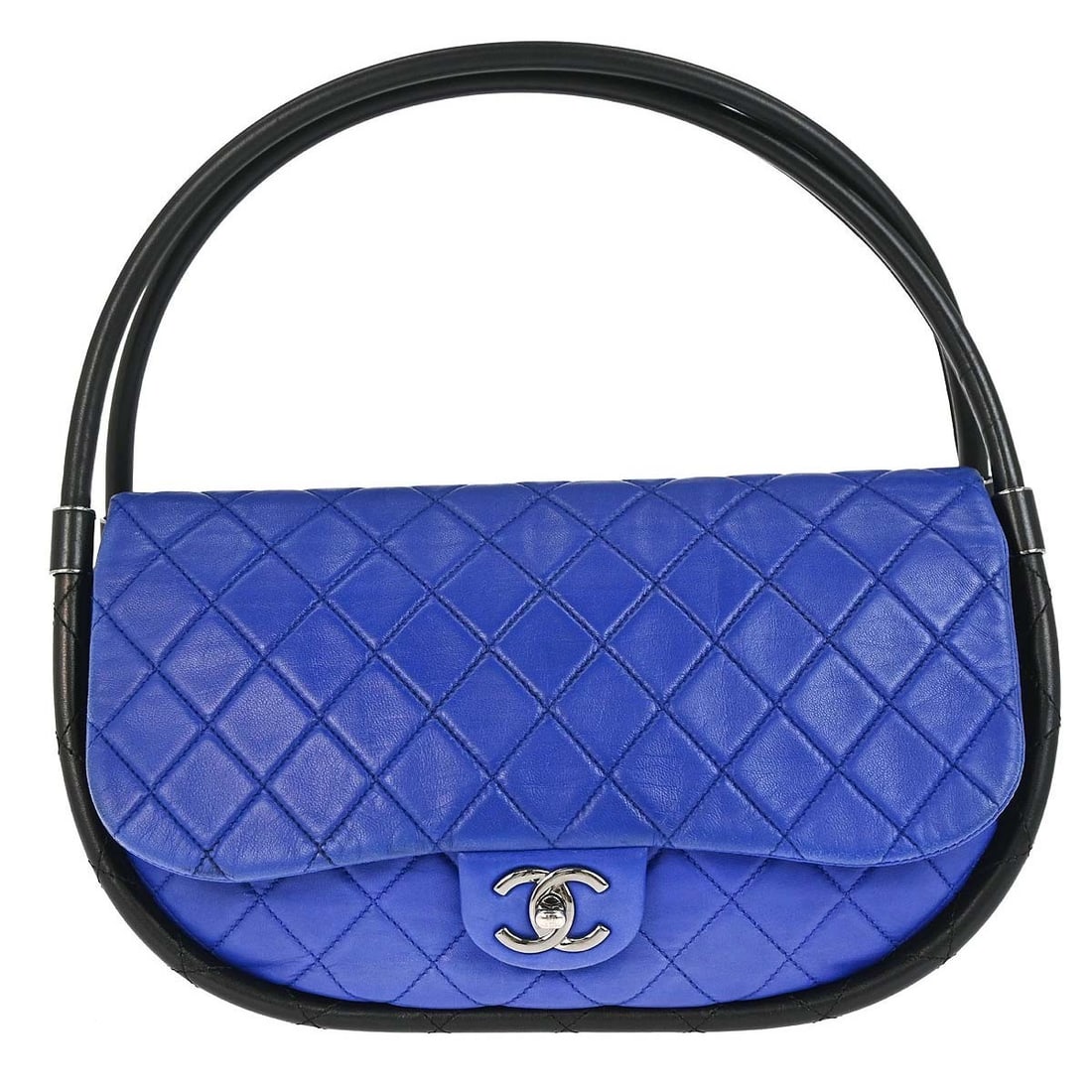 CHANEL Hula Hoop Top Handle Bag Blue Black Lambskin Matelasse (1 of 18)