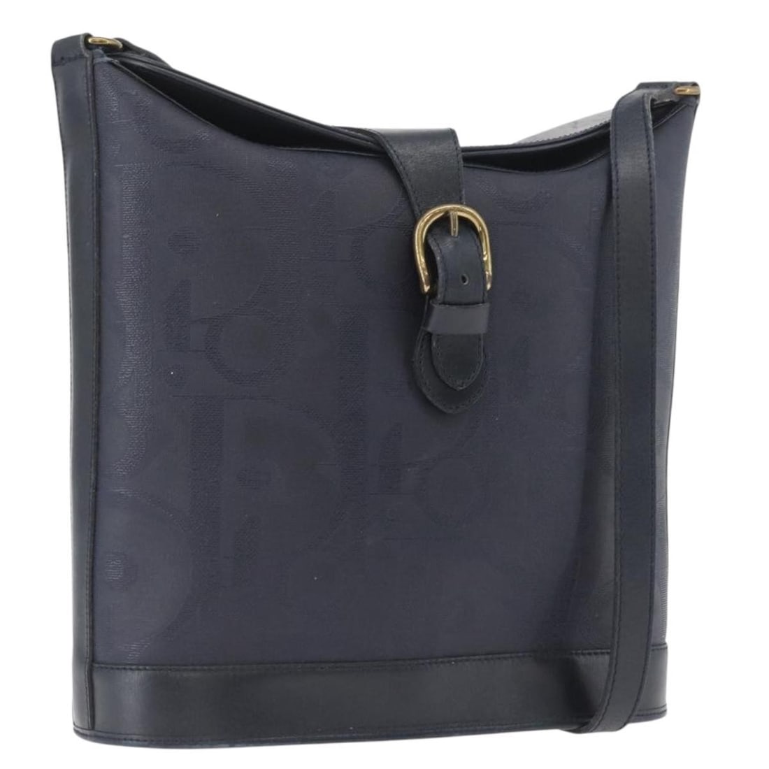 Christian Dior Trotter Shoulder Bag in Navy Gold Canvas with Pouch: Christian Dior Trotter Shoulder Bag in Navy Gold Canvas with Pouch Christian Dior shoulder bag in navy and gold Trotter canvas, made in France. This women's bag includes a pouch and has a heavily used