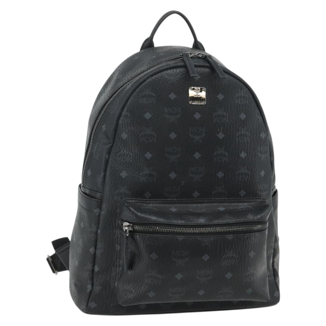 MCM Vicetos Logogram PVC Leather Backpack Black Silver: MCM Vicetos Logogram PVC Leather Backpack Black Silver MCM Vicetos logogram backpack in black and silver, made of PVC leather. It measures approximately W33 cm x H34 cm x D15 cm (W13.0 x H13.4 x D5.9 
