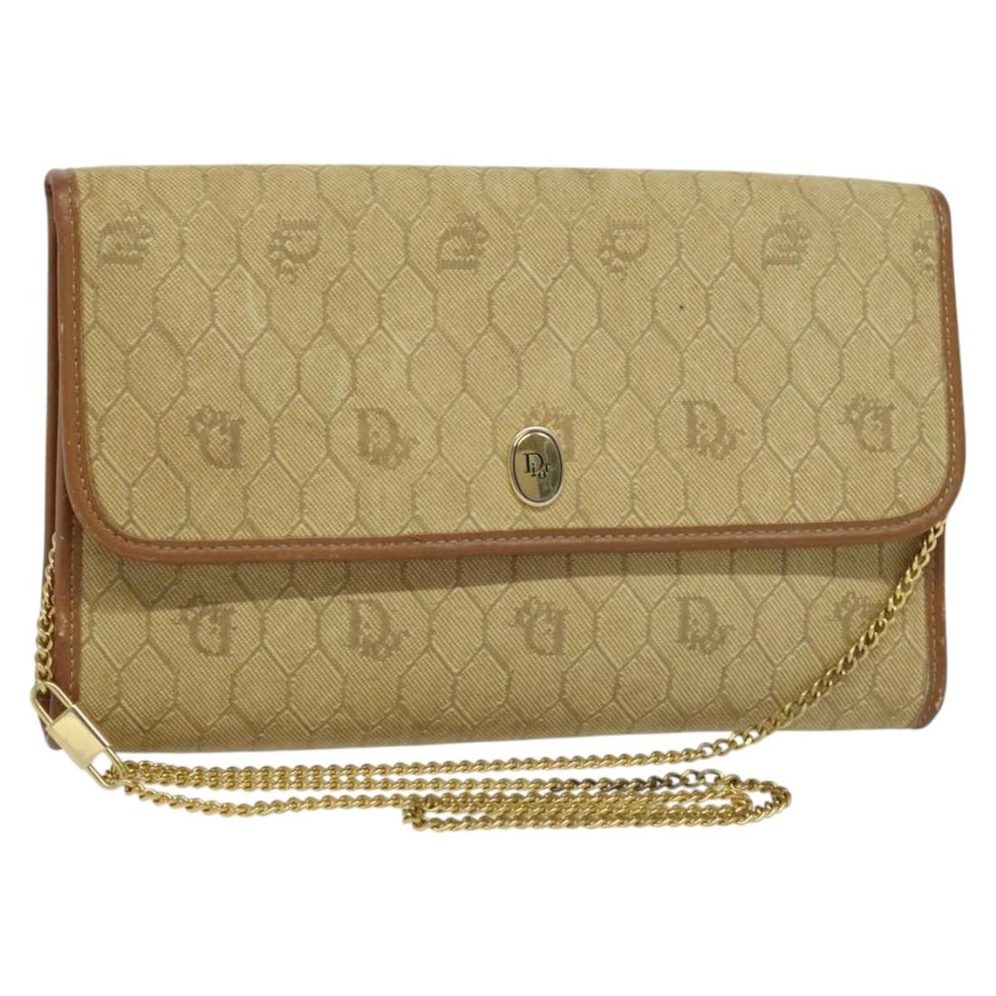 Christian Dior Beige Gold Honeycomb Canvas Chain Shoulder Bag: Christian Dior Beige Gold Honeycomb Canvas Chain Shoulder Bag This Christian Dior shoulder bag features the signature honeycomb canvas in a beige and gold color scheme. Designed for women, the bag is 
