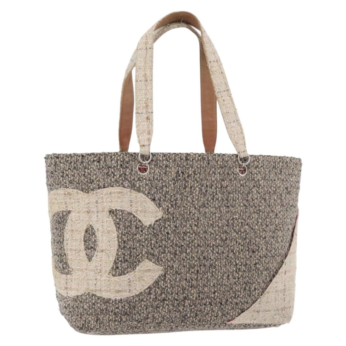 CHANEL Cambon Line Gray Silver Canvas Tote Bag: CHANEL Cambon Line Gray Silver Canvas Tote Bag CHANEL Cambon Line tote bag in gray and silver canvas, made in Italy. This women's tote measures approximately 13.0 x 10.6 x 5.1 inches with a handle dro