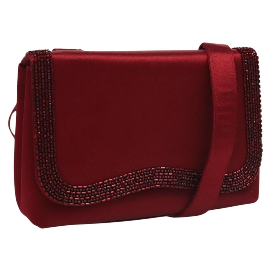 CHANEL Red Satin CC Shoulder Bag with Guarantee Card: CHANEL Red Satin CC Shoulder Bag with Guarantee Card This CHANEL shoulder bag is crafted in red satin and made in Italy. It comes with a guarantee card and is described as heavily used, with visible r