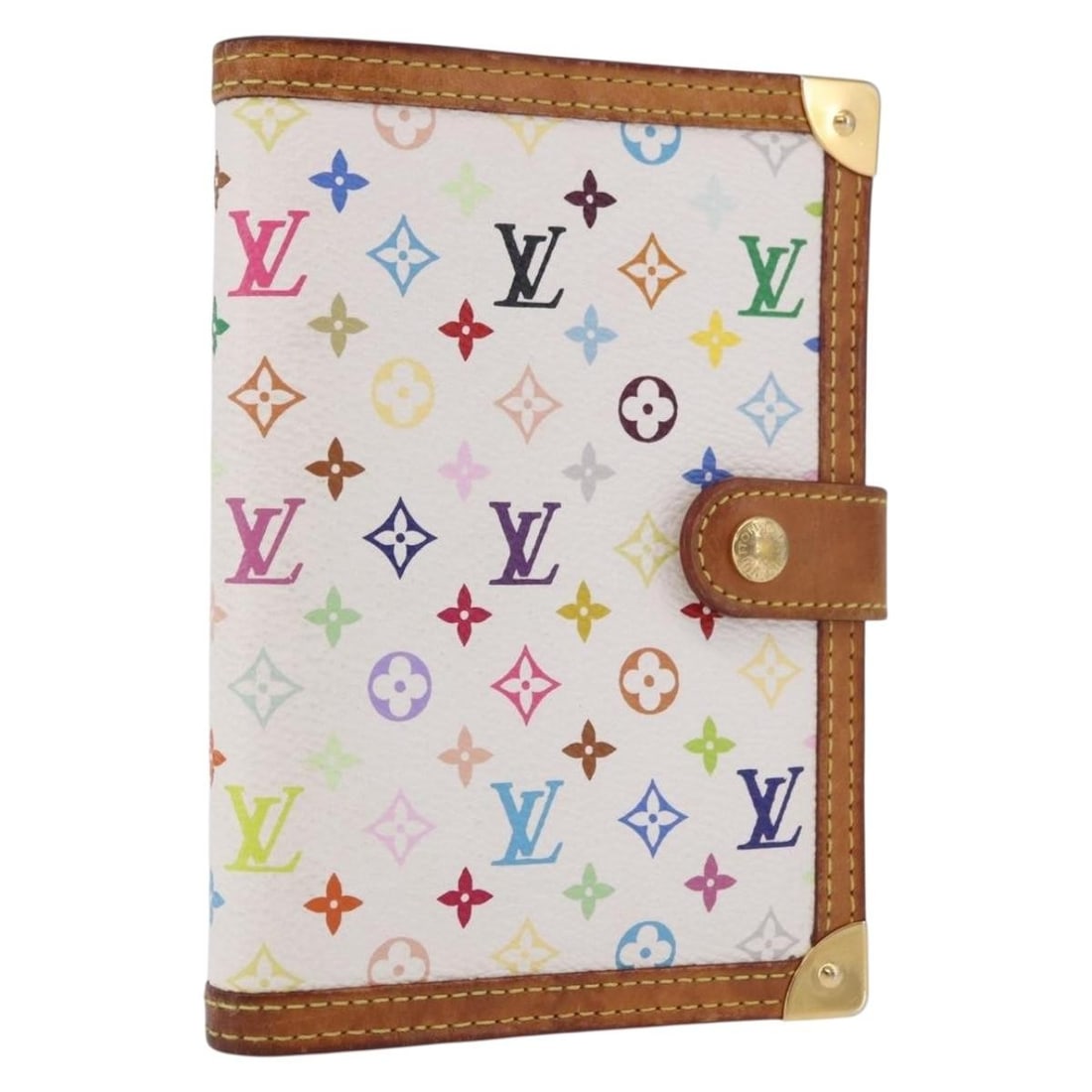 Louis Vuitton R21074 Monogram Multicolor Day Planner Cover White: Louis Vuitton R21074 Monogram Multicolor Day Planner Cover White Louis Vuitton day planner cover in white Monogram Multicolor canvas. This Agenda PM cover was made in Spain and shows heavy signs of us