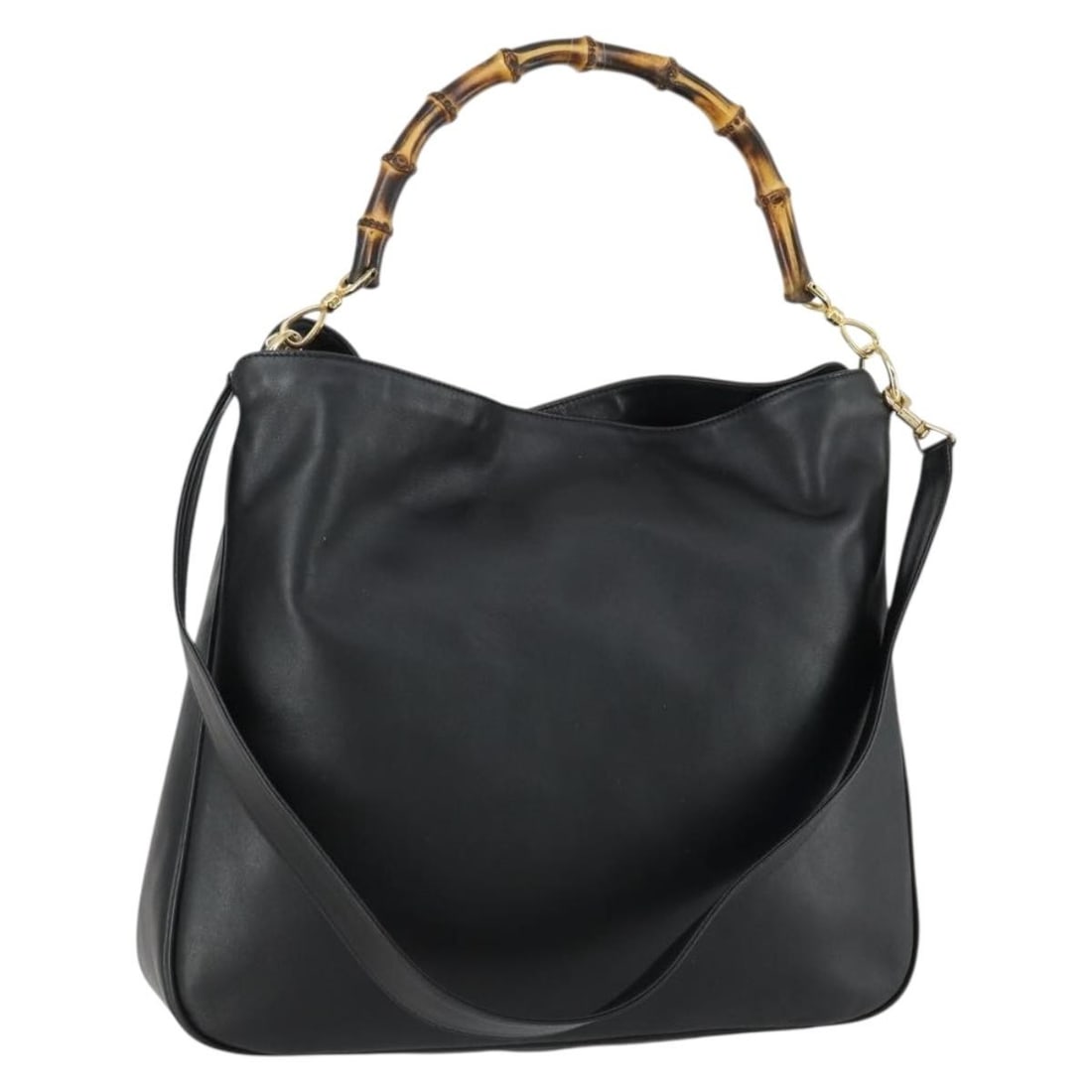 GUCCI Bamboo Leather Shoulder Bag Black Gold 001 1577 2123 Auth (1 of 18)