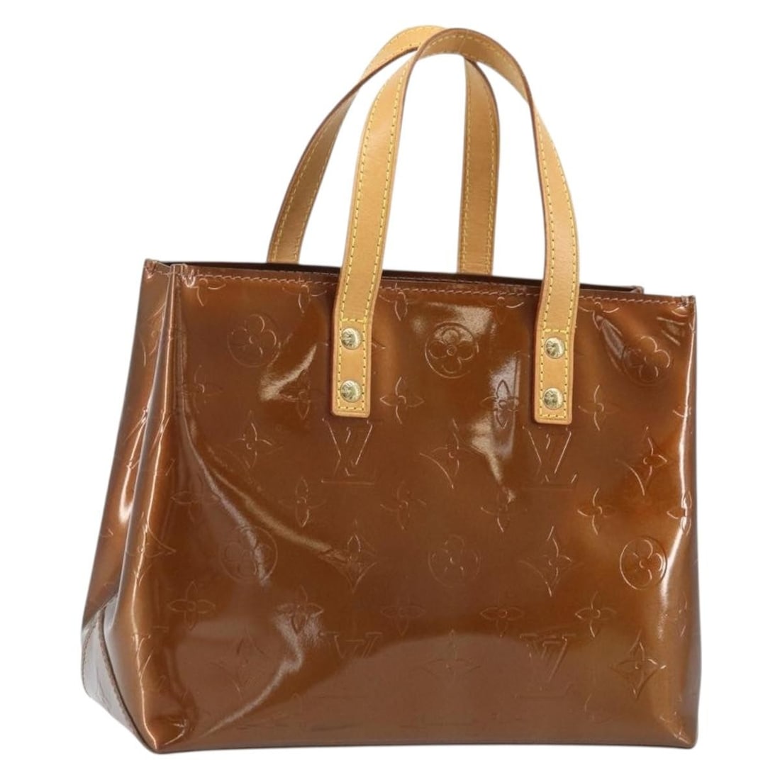 Louis Vuitton Reade PM Bronze Patent Leather Monogram Handbag M91146: Louis Vuitton Reade PM Bronze Patent Leather Monogram Handbag M91146 This LOUIS VUITTON Monogram Vernis Reade PM handbag features a bronze patent leather exterior and is designed for women. The bag sh