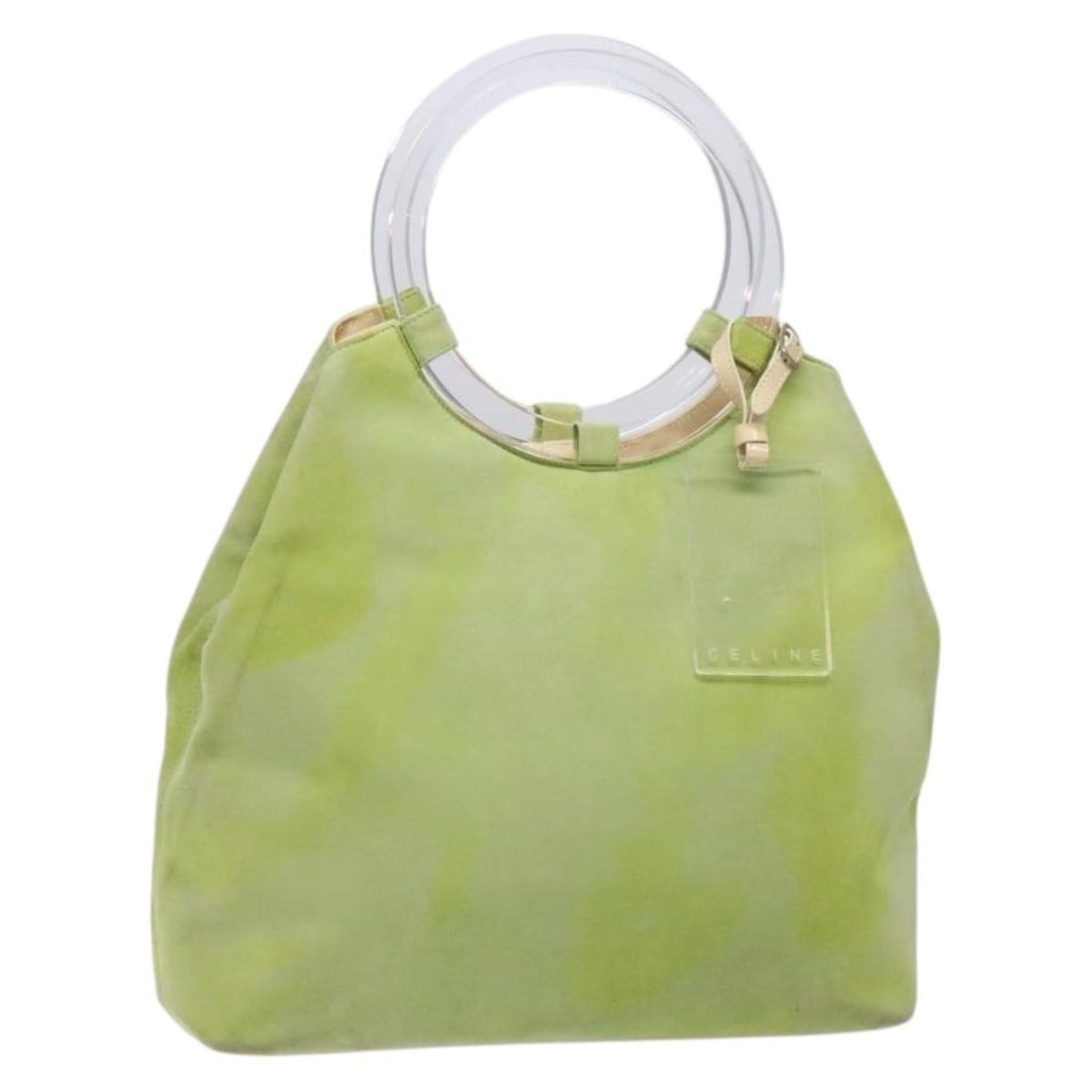 Authentic CELINE Suede Hand Bag Silver Light Green Italy: Authentic CELINE Suede Hand Bag Silver Light Green Italy This authentic CELINE hand bag, crafted in Italy, features a stylish combination of silver and light green suede. Measuring approximately 13.8 