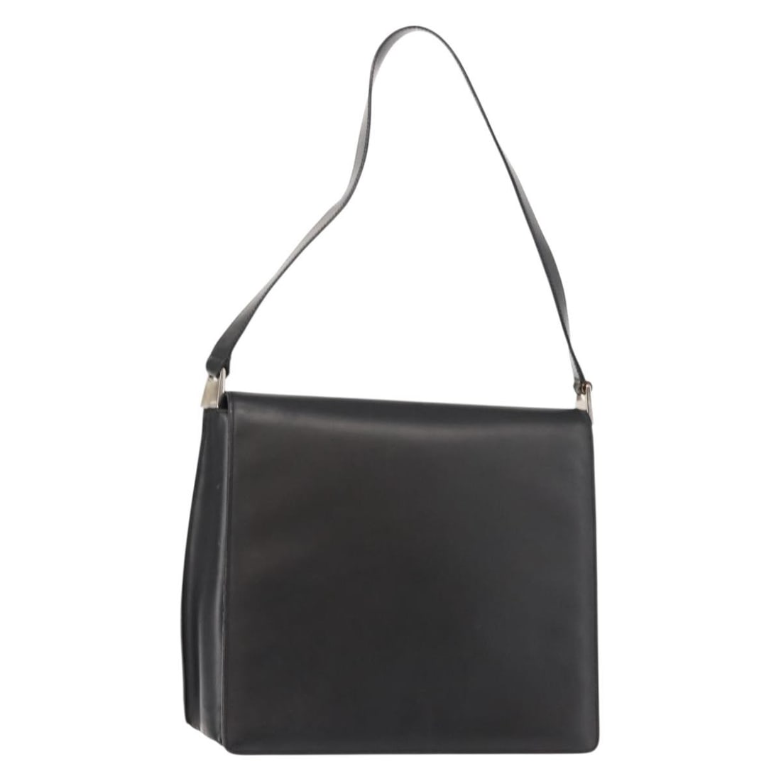 Black Leather GUCCI Italy Shoulder Bag Silver Tone 10.6 x 9.8 x 3.5: Black Leather GUCCI Italy Shoulder Bag Silver Tone 10.6 x 9.8 x 3.5 This GUCCI shoulder bag is crafted from black leather with silver-tone accents and is designed for women. Made in Italy, it features