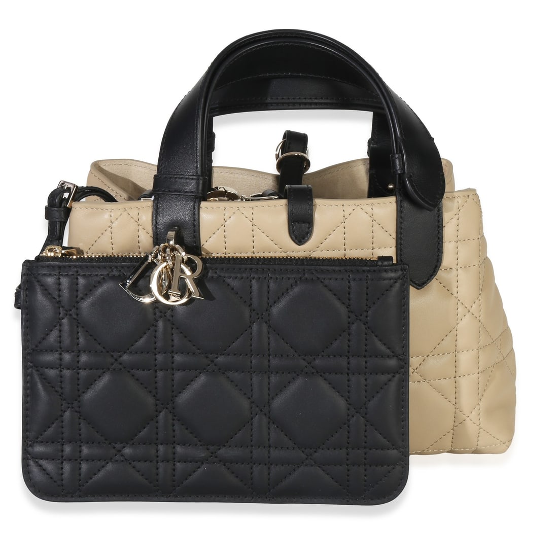 Small Dior Toujours Beige and Black Leather Top Handle Bag with Accessories (1 of 9)
