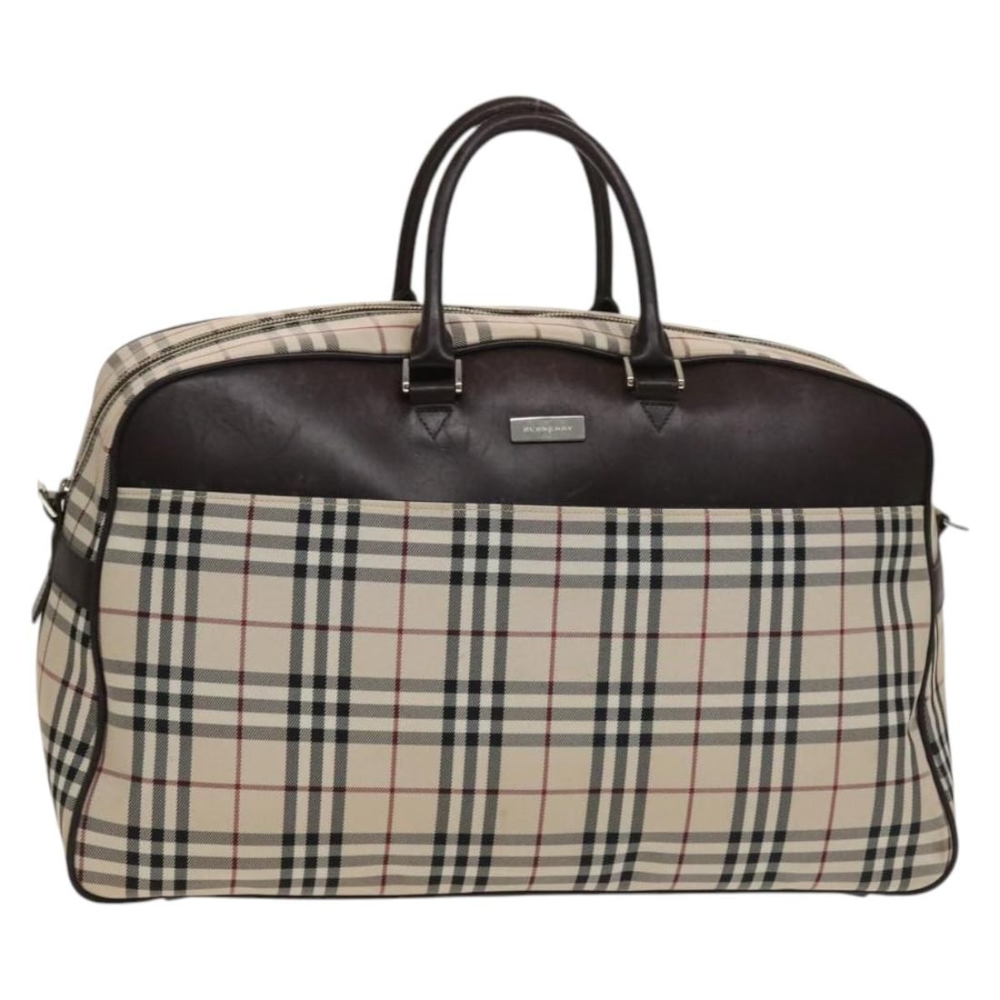 Burberry Nova Check Canvas Boston Bag Beige Silver: Burberry Nova Check Canvas Boston Bag Beige Silver This Burberry Boston bag features the iconic Nova Check design in beige and silver canvas. It is a spacious and practical handbag with an approximate