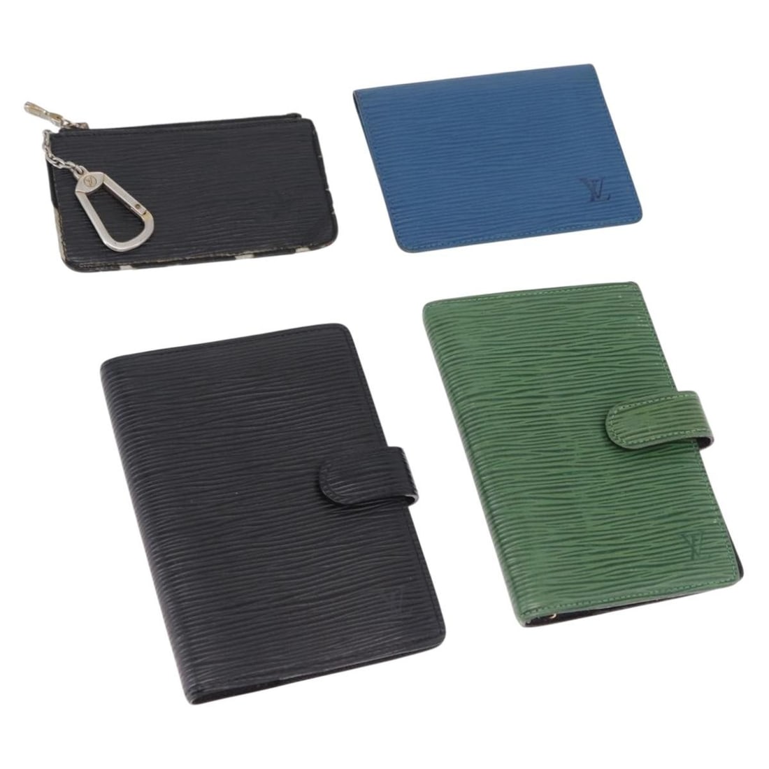 Set of 4 Louis Vuitton Epi Leather Day Planner Covers Blue Black Green: Set of 4 Louis Vuitton Epi Leather Day Planner Covers Blue Black Green Louis Vuitton Epi leather Day Planner Cover in blue, black, and green. This listing is for the item shown in the photo only; no i