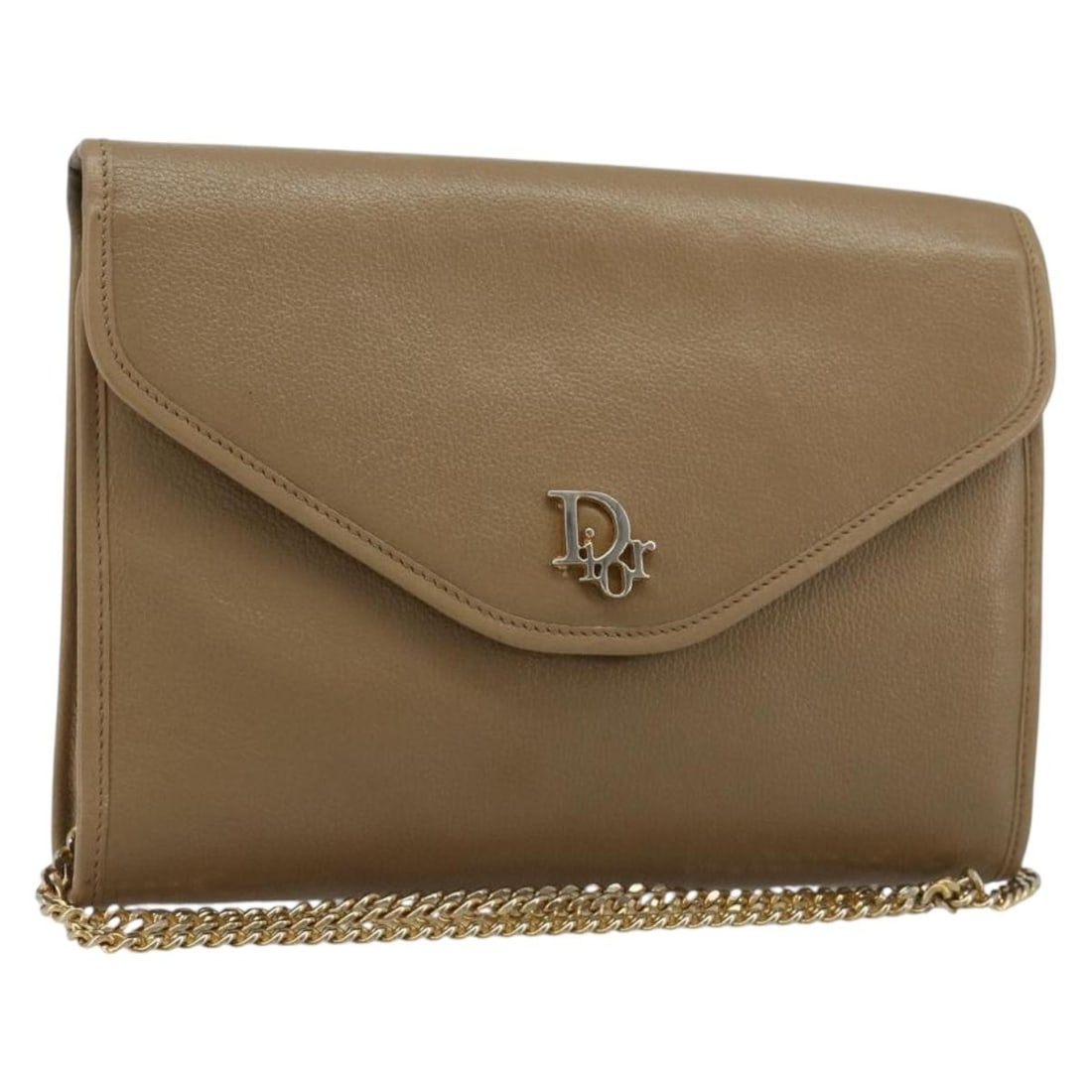 Christian Dior beige leather shoulder bag gold chain France: Christian Dior beige leather shoulder bag gold chain France This Christian Dior shoulder bag features a beige and gold leather exterior with a chain strap, offering a sophisticated yet functional desi