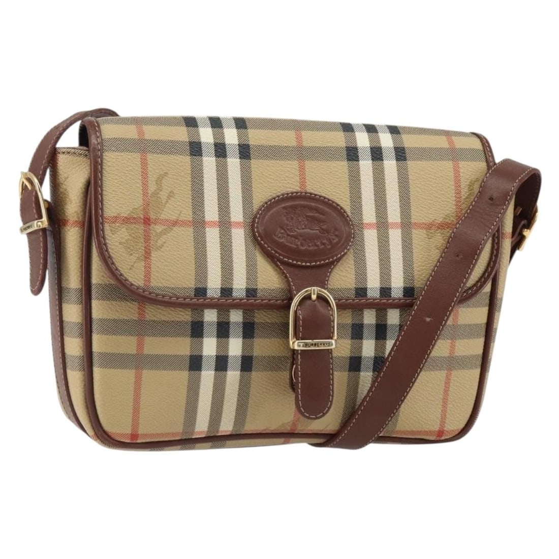 Burberrys Nova Check PVC Shoulder Bag Beige Gold Auth: Burberrys Nova Check PVC Shoulder Bag Beige Gold Auth This Burberrys Nova Check shoulder bag features a beige and gold PVC leather exterior with the iconic Nova Check pattern. Designed for women, it o