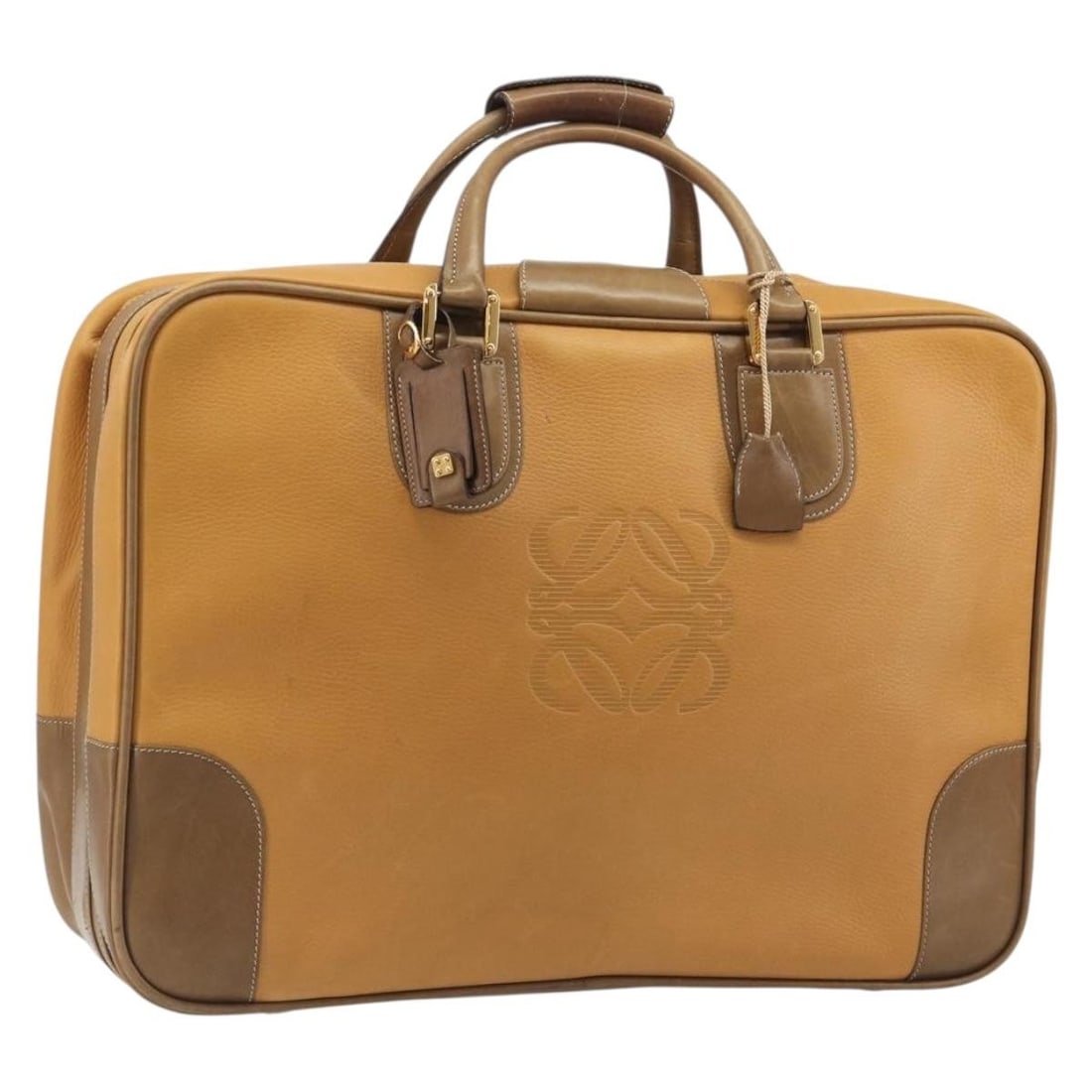 LOEWE Anagram Beige Leather Trunk Bag Gold Tone Padlock Name Tag (1 of 18)