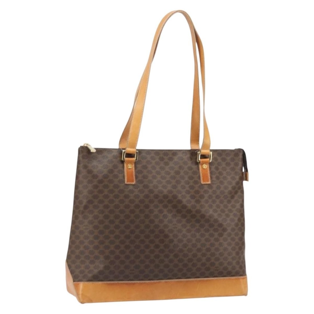 CELINE Macadam Tote Bag Brown Gold PVC Leather Canvas Italy: CELINE Macadam Tote Bag Brown Gold PVC Leather Canvas Italy A CELINE Macadam Canvas Tote Bag in brown and gold, made from PVC leather and Macadam canvas. This tote bag was made in Italy and comes as t