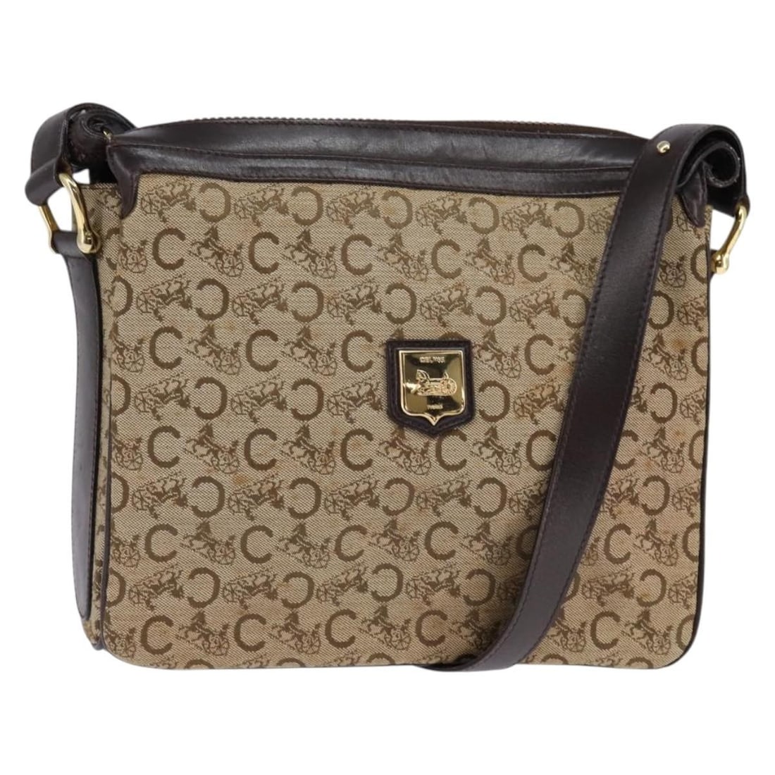 CELINE C Sulky Shoulder Bag Canvas Brown Gold Made in Italy: CELINE C Sulky Shoulder Bag Canvas Brown Gold Made in Italy Introducing the CELINE C Sulky Shoulder Bag, a stylish accessory crafted in Italy from durable canvas. This beautiful bag features a rich br