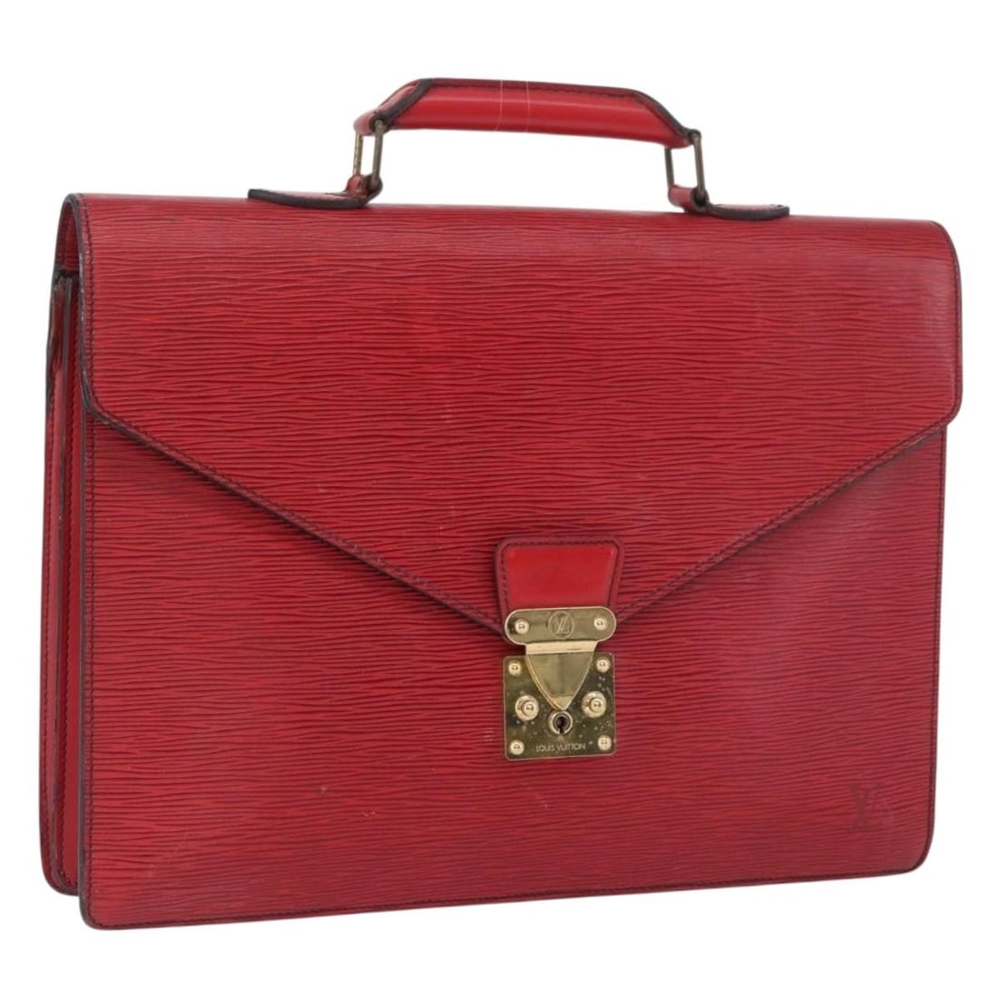 Louis Vuitton M54427 Epi Leather Red Business Briefcase France: Louis Vuitton M54427 Epi Leather Red Business Briefcase France This Louis Vuitton Serviette Conseiller business bag is crafted in red Epi leather and made in France. The structured design reflects the