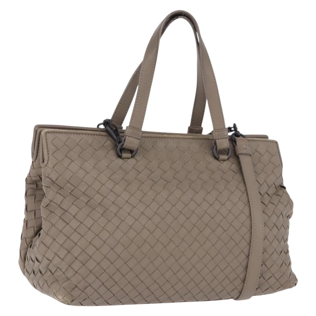 Gray Leather 2way Hand Bag BOTTEGA VENETA Intrecciato 193957: Gray Leather 2way Hand Bag BOTTEGA VENETA Intrecciato 193957 A Bottega Veneta Intrecciato leather handbag in gray, designed for women and made in Italy. This 2-way hand bag includes a shoulder strap a