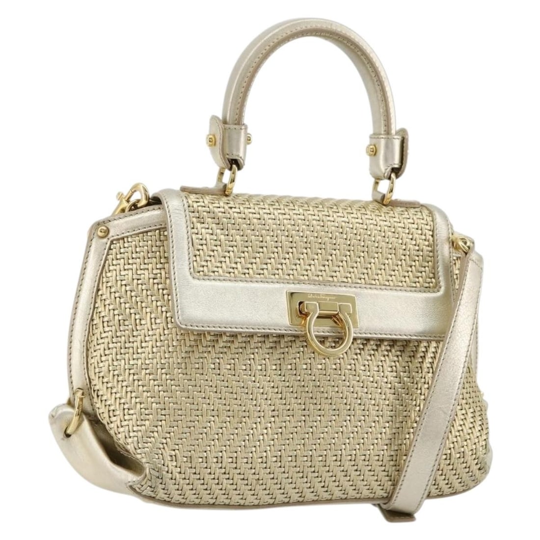 Salvatore Ferragamo Sofia Gancini Leather 2way Handbag Gold (1 of 18)