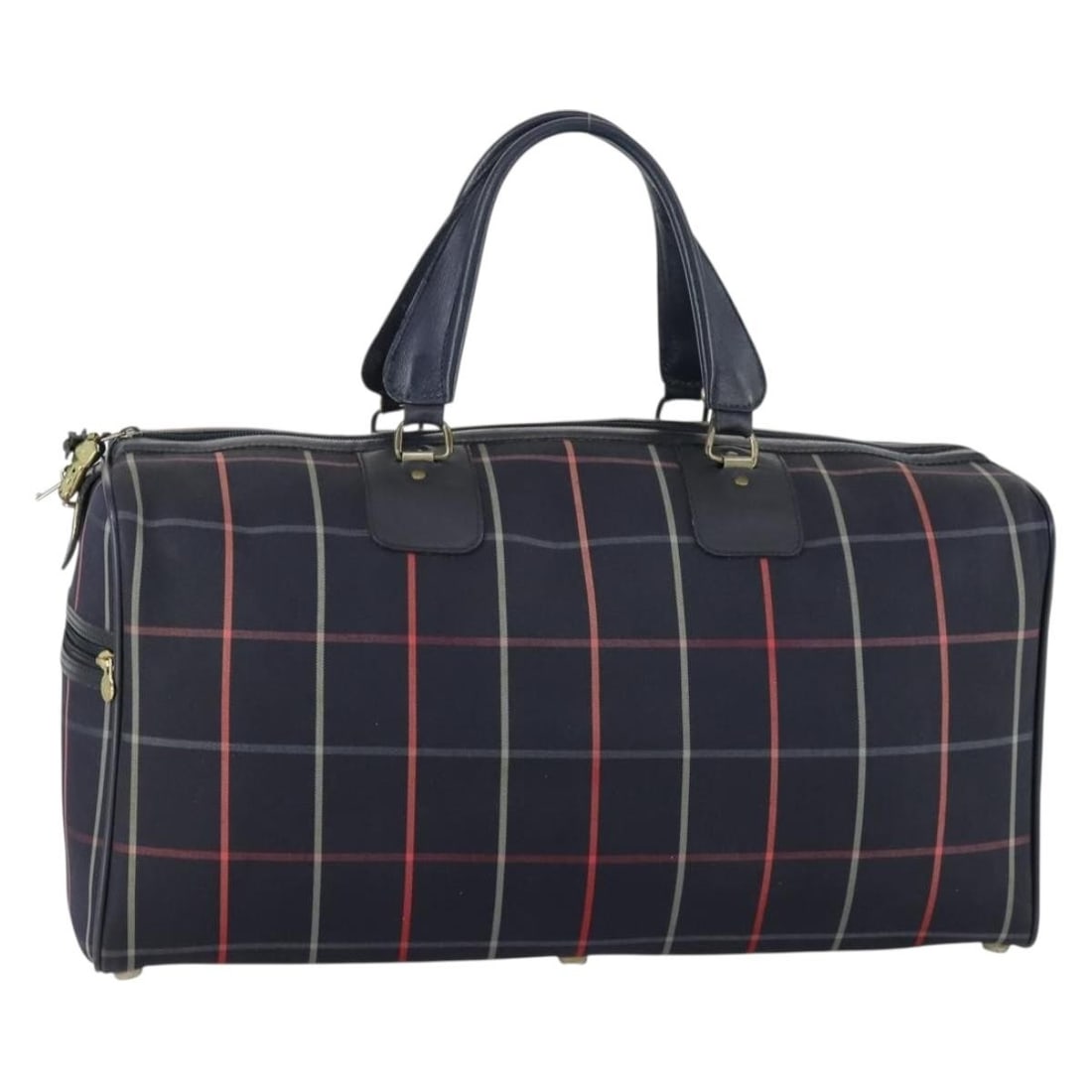 Burberrys Boston Bag in Navy Gold Canvas Nova Check: Burberrys Boston Bag in Navy Gold Canvas Nova Check Burberrys Nova Check Boston Bag in navy and gold, made from canvas and presented in a Boston bag style. Made in England, this item is offered in hea