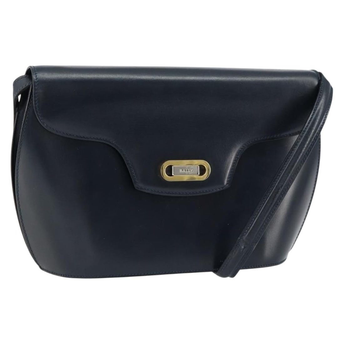 BALLY Navy Gold Leather Shoulder Bag Authentic BA7814: BALLY Navy Gold Leather Shoulder Bag Authentic BA7814 This authentic BALLY shoulder bag is crafted from premium leather, featuring a sophisticated navy and gold color scheme. Measuring approximately 6