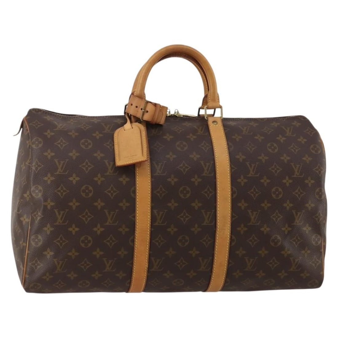 Louis Vuitton M41426 Keepall 50 Monogram Canvas Boston Bag: Louis Vuitton M41426 Keepall 50 Monogram Canvas Boston Bag Louis Vuitton Keepall 50 Boston Bag in Monogram Canvas, made in France. It features the Monogram pattern and comes with a name tag and powani