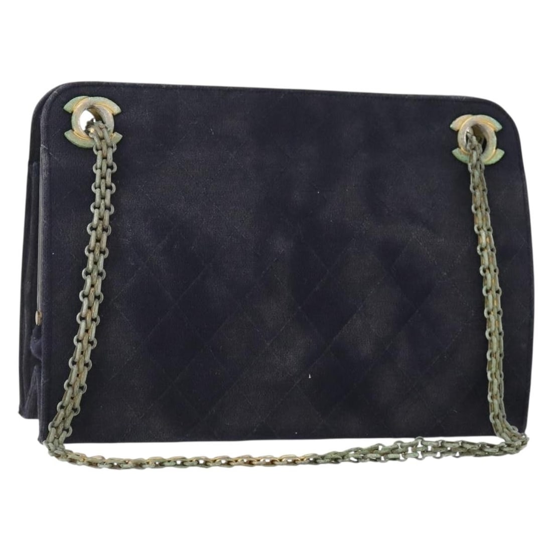 CHANEL CC Matelasse Cotton Handbag Navy Gold Tone France: CHANEL CC Matelasse Cotton Handbag Navy Gold Tone France A CHANEL Matelasse chain handbag in navy and gold, made of cotton and crafted in France. It features a handle drop of approximately 16 to 28 cm
