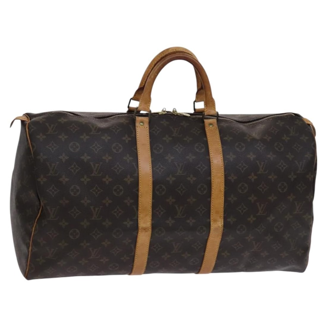 Louis Vuitton M41424 Keepall 55 Monogram Canvas Boston Bag: Louis Vuitton M41424 Keepall 55 Monogram Canvas Boston Bag This Louis Vuitton Keepall 55 Boston bag is crafted in Monogram canvas and made in France. The bag is a heavily used piece with visible wear 