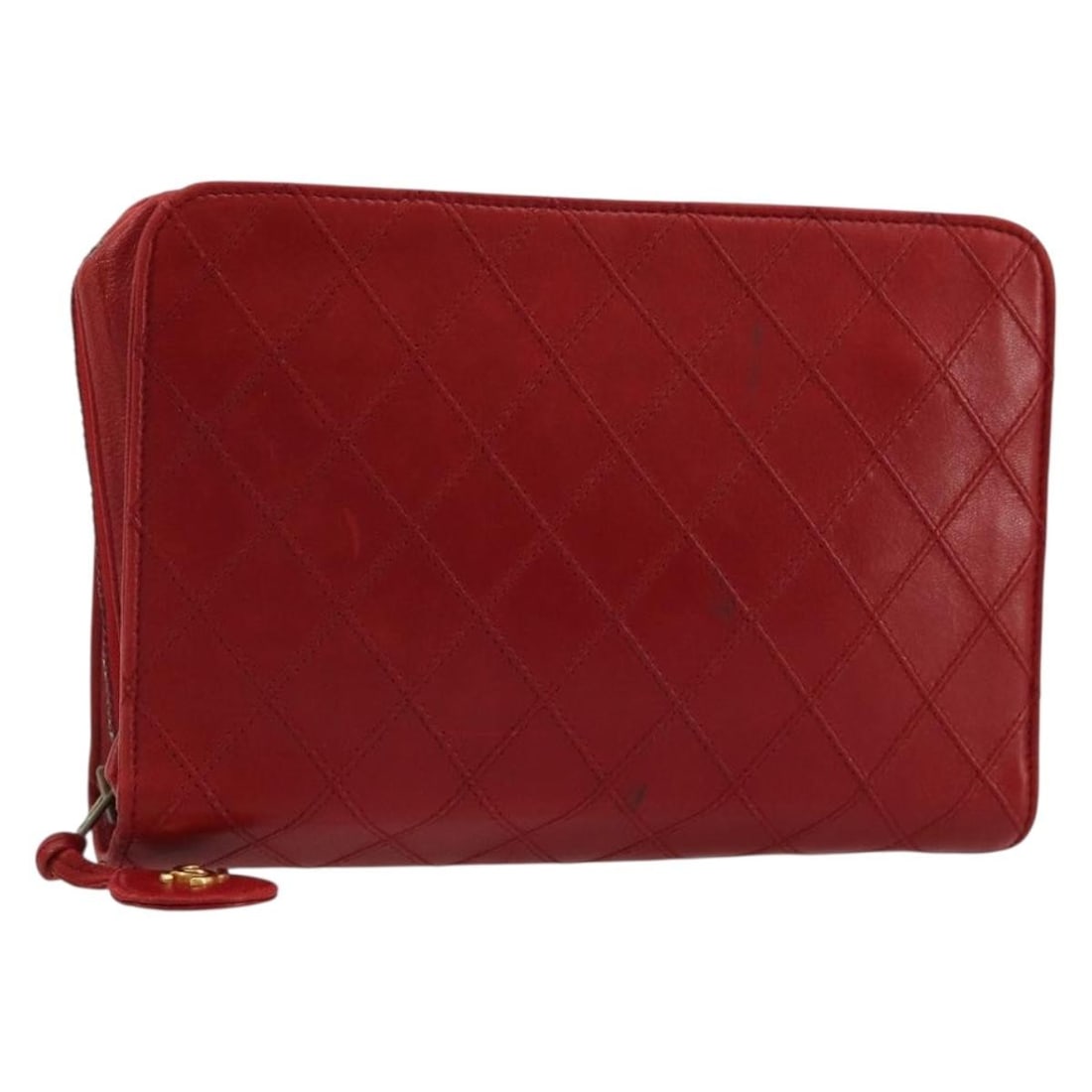 CHANEL Bicolore Lamb Skin Pouch Red Gold CC: CHANEL Bicolore Lamb Skin Pouch Red Gold CC CHANEL pouch in lamb skin with a red and gold exterior. Sized at approximately 20 cm wide, 14 cm high, and 4 cm deep, this women's pouch is presented in hea