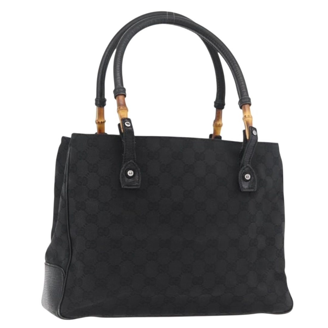 Gucci Bamboo Handle Handbag Black GG Canvas 112526 Italy (1 of 18)