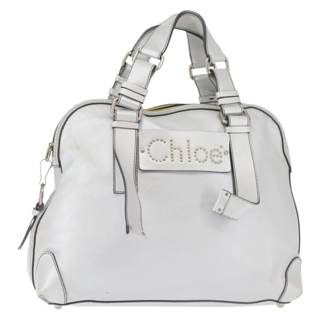 Chloe Silver Leather Handbag Romania 11.8 inch x 14.6 inch: Chloe Silver Leather Handbag Romania 11.8 inch x 14.6 inch This Chloe handbag features a silver leather exterior and is designed for women. The bag offers ample space with approximate dimensions of 14