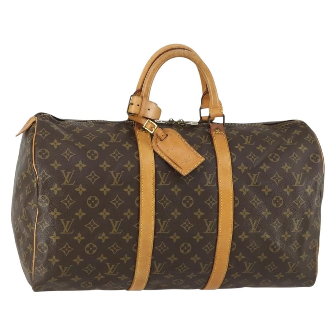 Louis Vuitton M41426 Keepall 50 Monogram Canvas Boston Bag: Louis Vuitton M41426 Keepall 50 Monogram Canvas Boston Bag Louis Vuitton Keepall 50 Boston Bag in Monogram Canvas, made in France. It comes with a name tag and powanie accessory. The bag is identified