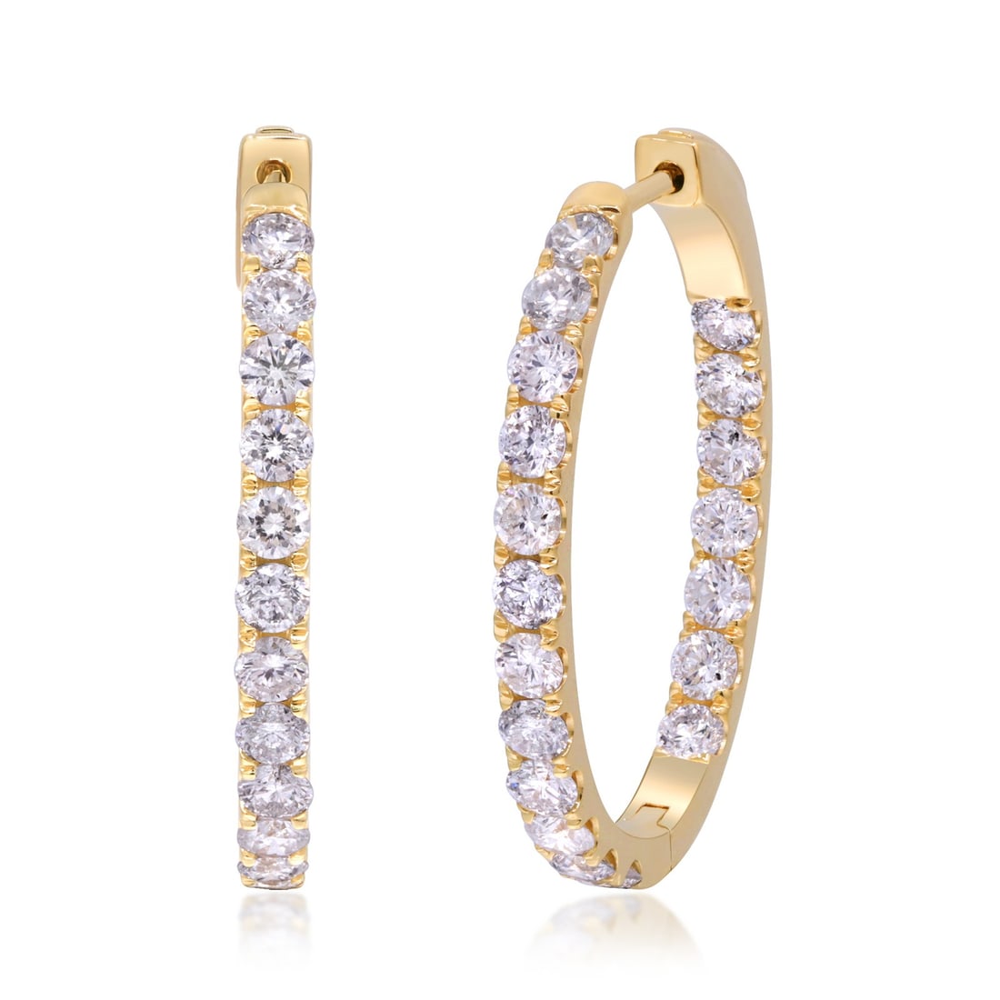 14K Yellow Gold Round Brilliant Lab Grown Diamond Earrings 1.99 ctw: 14K Yellow Gold Round Brilliant Lab Grown Diamond Earrings 1.99 ctw Pre-owned women's earrings featuring round brilliant lab-grown diamonds with a total carat weight of 1.99 ct. The earrings are made 