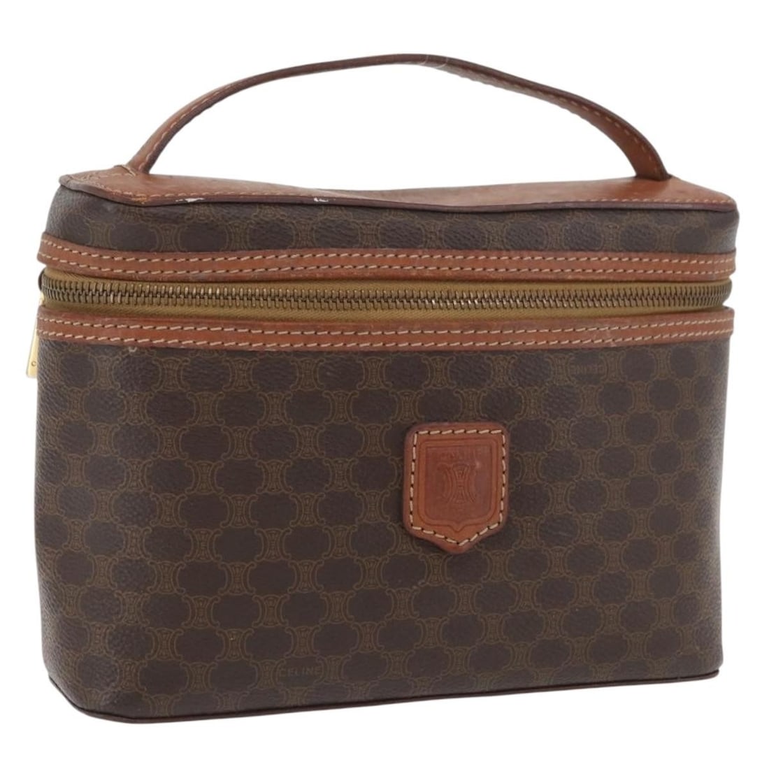 CELINE Macadam Canvas PVC Leather Handbag Brown Gold Tone: CELINE Macadam Canvas PVC Leather Handbag Brown Gold Tone Celine Macadam canvas hand bag in brown with gold-tone accents, made in Italy. This women's bag is crafted from PVC leather and Macadam canvas