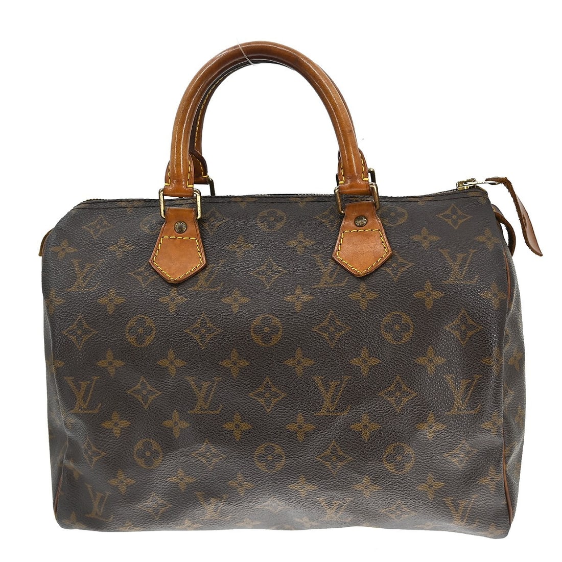 Louis Vuitton Speedy 30 Monogram Canvas Satchel M41526: Louis Vuitton Speedy 30 Monogram Canvas Satchel M41526 Vintage Louis Vuitton Speedy 30 handbag in monogram canvas with leather double handles and a zip closure. This satchel-style top handle bag featu