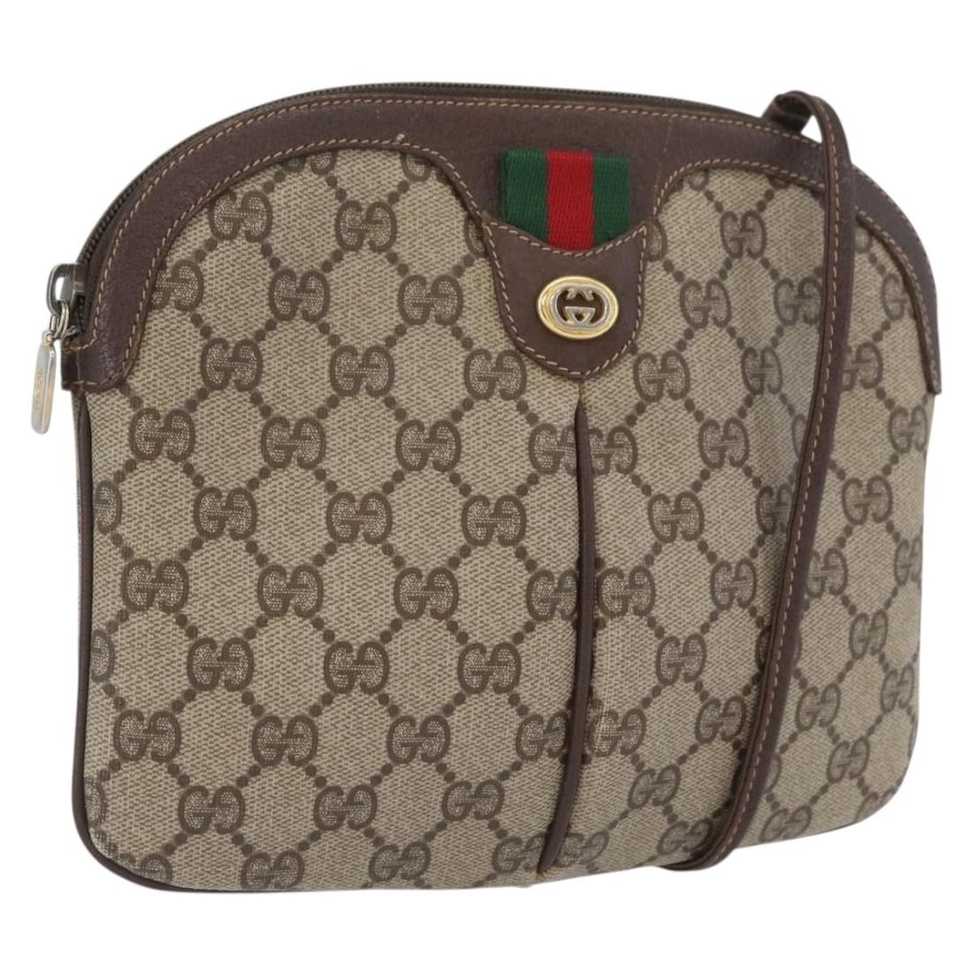 Gucci Sherry Line GG Supreme PVC Shoulder Bag Beige Gold 904 02 047: Gucci Sherry Line GG Supreme PVC Shoulder Bag Beige Gold 904 02 047 Gucci GG Supreme Web Sherry Line shoulder bag in beige and gold, made from PVC leather and GG canvas. It measures approximately 22 c